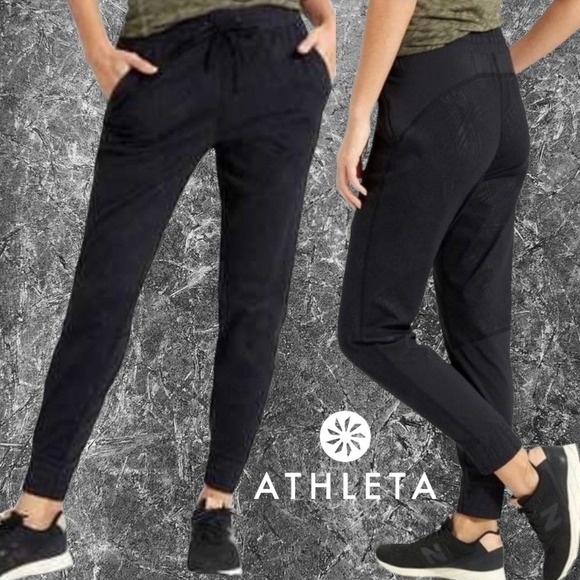Athleta Mixed Media Patterned Jogger Tech Pants Style 591354 Black‎ S - Picture 10 of 10